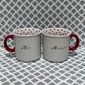 NOVOGRATZ Naughty & Nice White Ceramic Red Polka Dots Mugs 16 0z